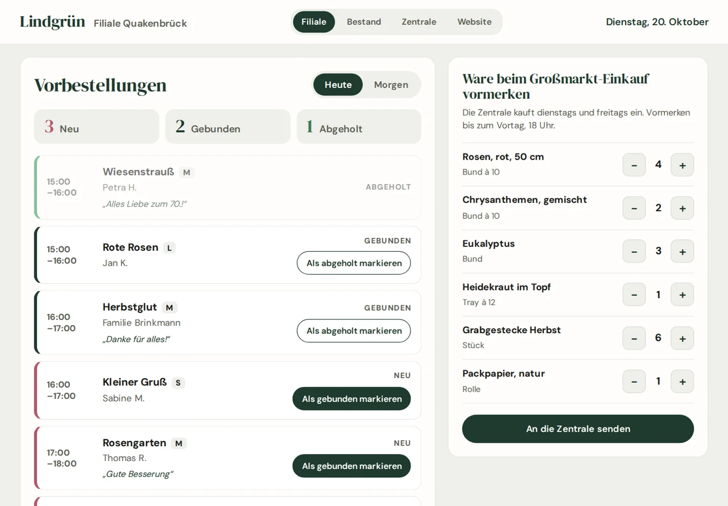 Tablet mit den Vorbestellungen des Tages